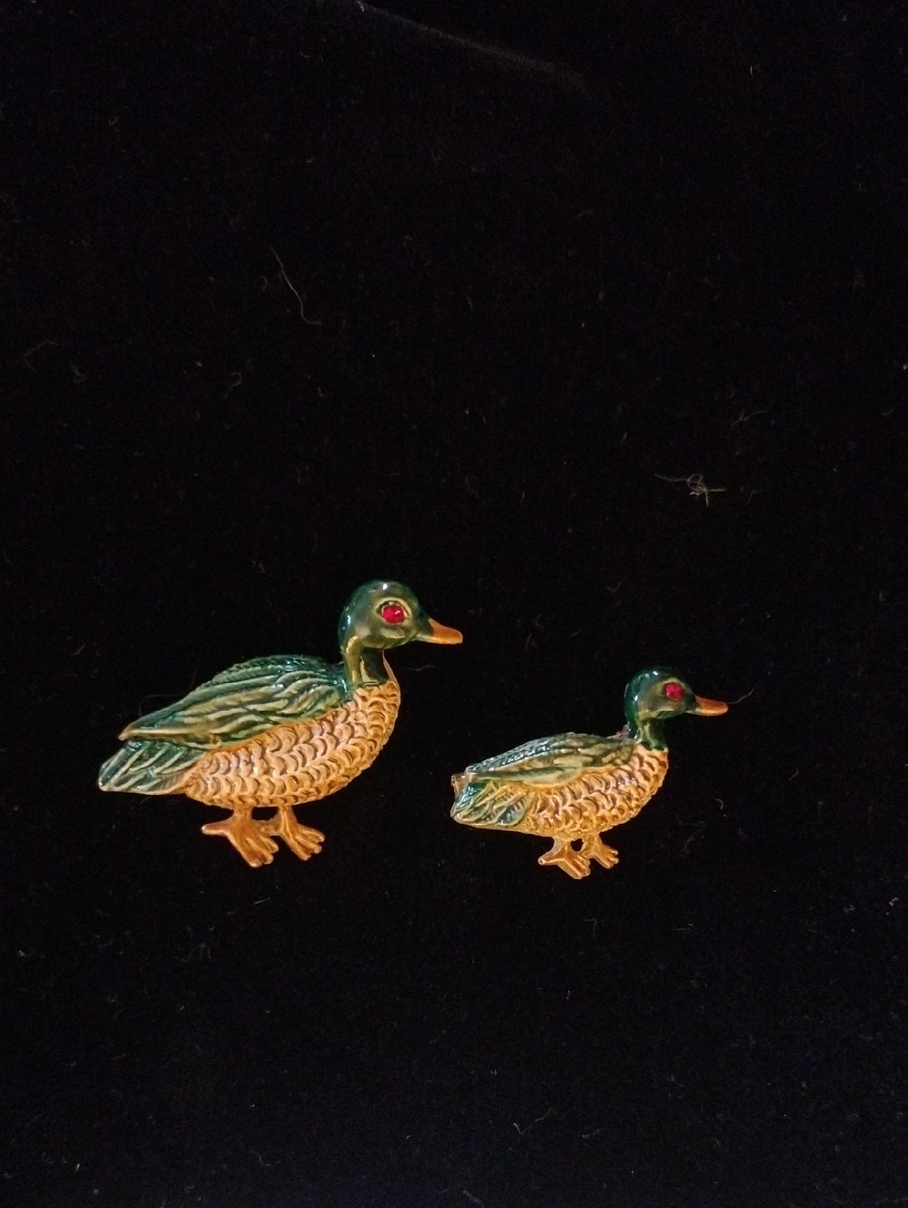 Pair of Green Enamel Duck Pins